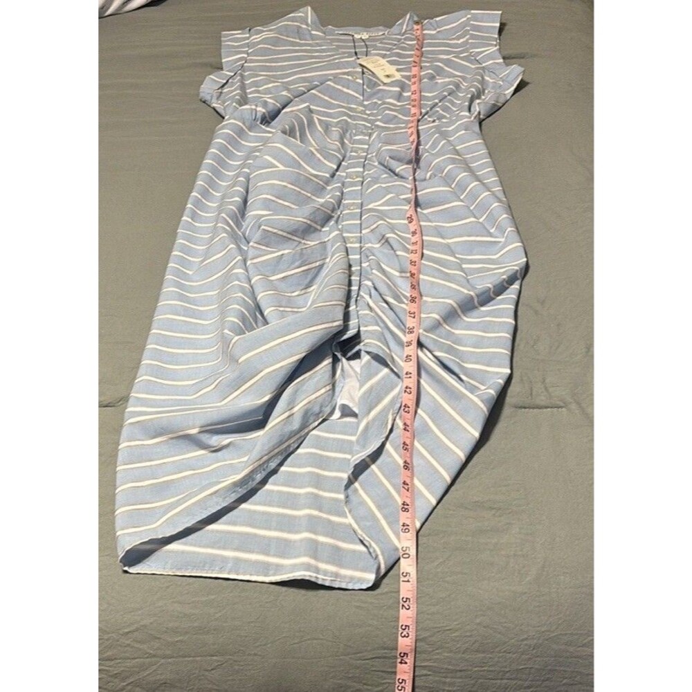 Veronica Beard Ruched Shirt Dress Blue and White Stripe Size 16 - Picture 10 of 13